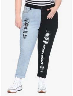 HUNIVERS Disney Vintage Mickey Mouse & Minnie Mouse Split Mom Jeans Plus Size