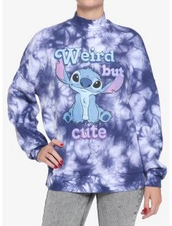 HUNIVERS Disney Lilo & Stitch Weird But Cute Wash Mock Neck Sweatshirt