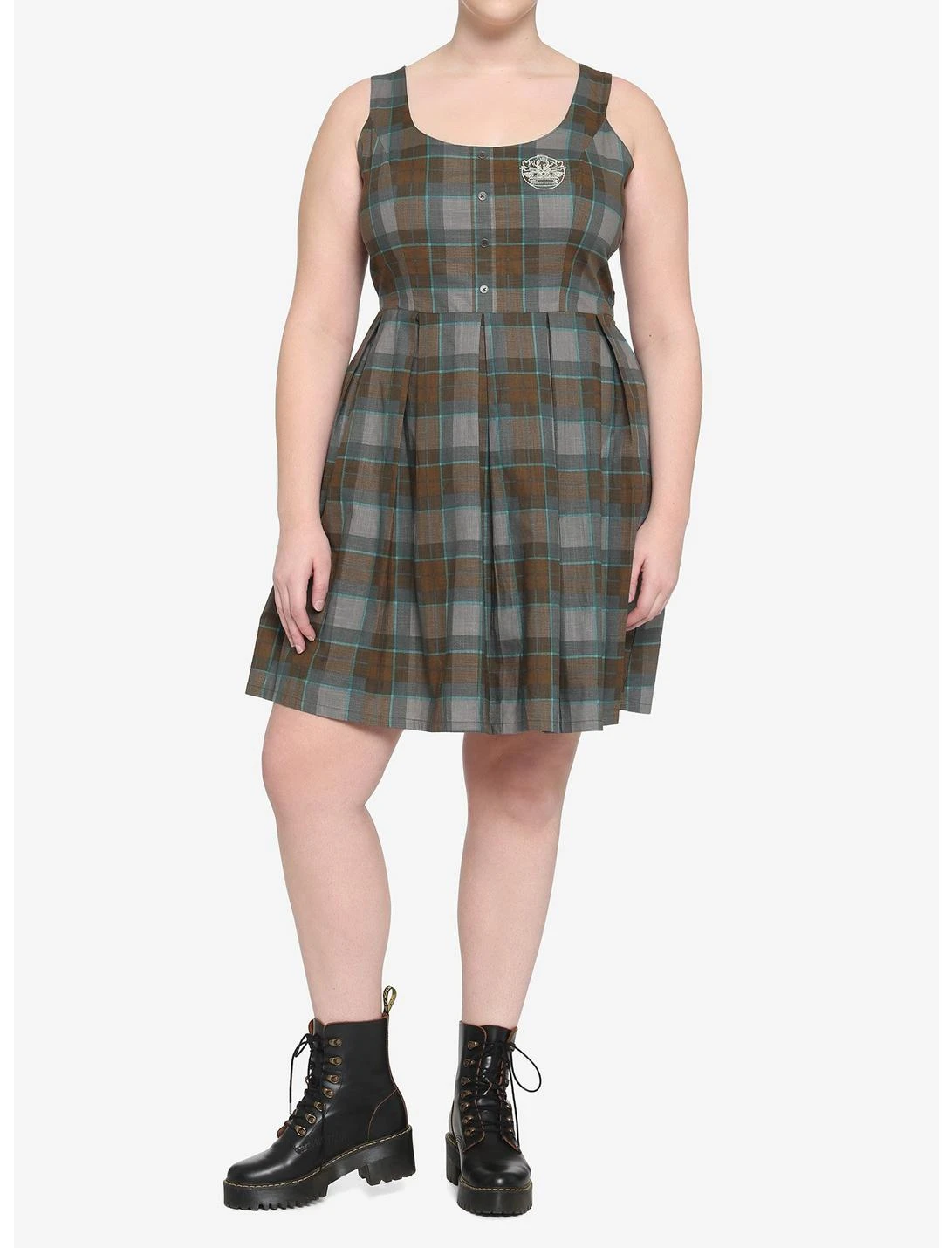 HUNIVERS Outlander Lace-Up Tartan Plaid Dress Plus Size - Image 2