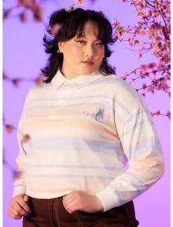 HUNIVERS Her Universe Studio Ghibli My Neighbor Totoro Pastel Stripe Crop Long-Sleeve Polo Shirt Plus Size