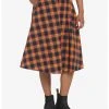 HUNIVERS Orange & Black Plaid Retro Midi Skirt