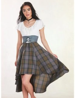 HUNIVERS Her Universe Outlander Tartan Lace-Up Hi-Low Dress