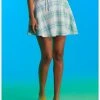 HUNIVERS Blue & White Plaid Double Lace-Up Skirt