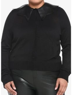 HUNIVERS Black Bat Wing Collar Cardigan Plus Size