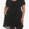 HUNIVERS Black Flocked Bats Babydoll Dress Plus Size