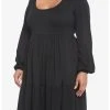 HUNIVERS Black Tiered Long-Sleeve Dress Plus Size