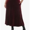 HUNIVERS Burgundy Velvet Maxi Skirt Plus Size