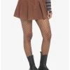HUNIVERS Brown Corduroy Pleated Mini Skirt