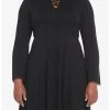 HUNIVERS Black Lace-Up Front Hooded Dress Plus Size