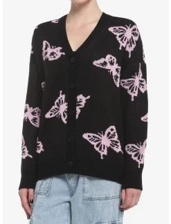 HUNIVERS Black & Pink Butterfly Cardigan