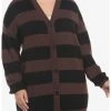 HUNIVERS Black & Brown Stripe Oversize Cardigan Plus Size