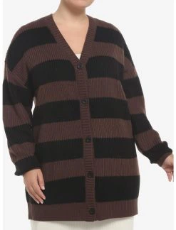 HUNIVERS Black & Brown Stripe Oversize Cardigan Plus Size