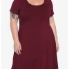 HUNIVERS Burgundy Skater Dress Plus Size