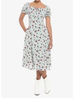 HUNIVERS Frog Mushroom Sage Green Empire Midi Dress