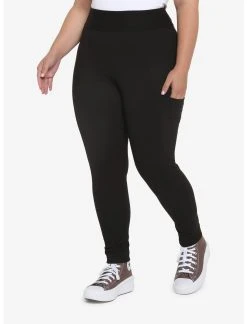 HUNIVERS Black Leggings With Pocket Plus Size