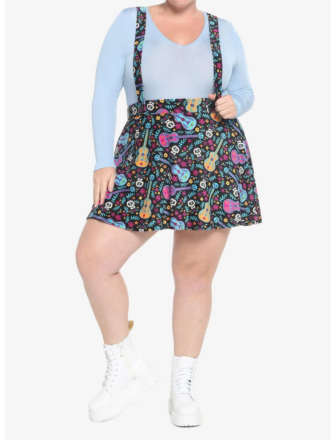 HUNIVERS Disney Pixar Coco Sugar Skull & Guitar Velvet Suspender Skirt Plus Size - Image 2