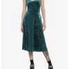 HUNIVERS Green Velvet Midi Slip Dress