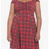 HUNIVERS Red Plaid Retro Sweetheart Dress Plus Size