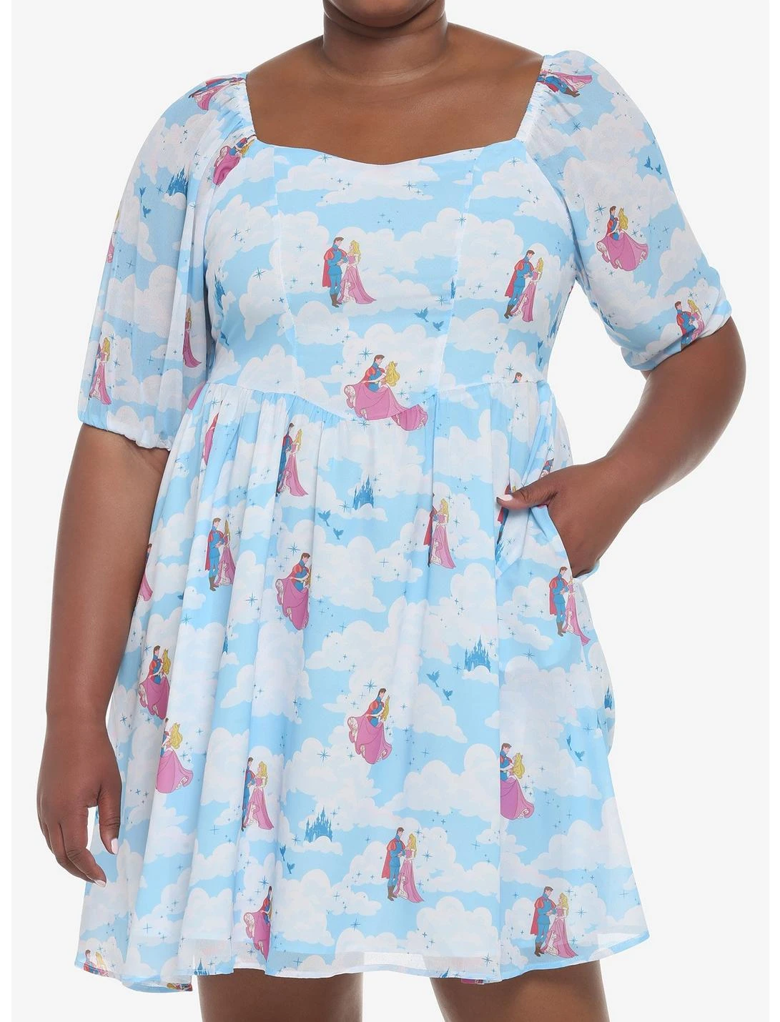 HUNIVERS Disney Sleeping Beauty Clouds Long-Sleeve Dress Plus Size
