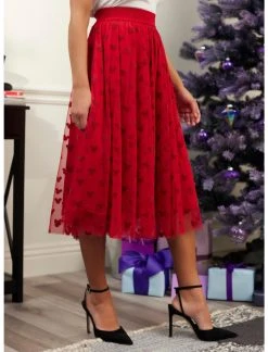 HUNIVERS Her Universe Disney Mickey Mouse Red Mesh Midi Skirt