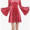 Null Red Crushed Velvet Bell Sleeve Mini Dress