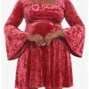 Null Red Crushed Velvet Bell Sleeve Mini Dress Plus Size