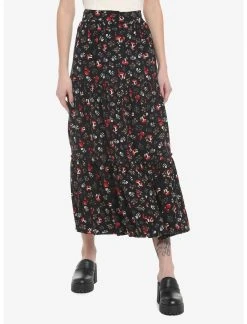 Null Mushroom Tiered Button-Front Midi Skirt