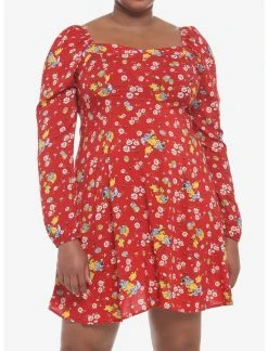 HUNIVERS Disney Winnie The Pooh Floral Long-Sleeve Dress Plus Size